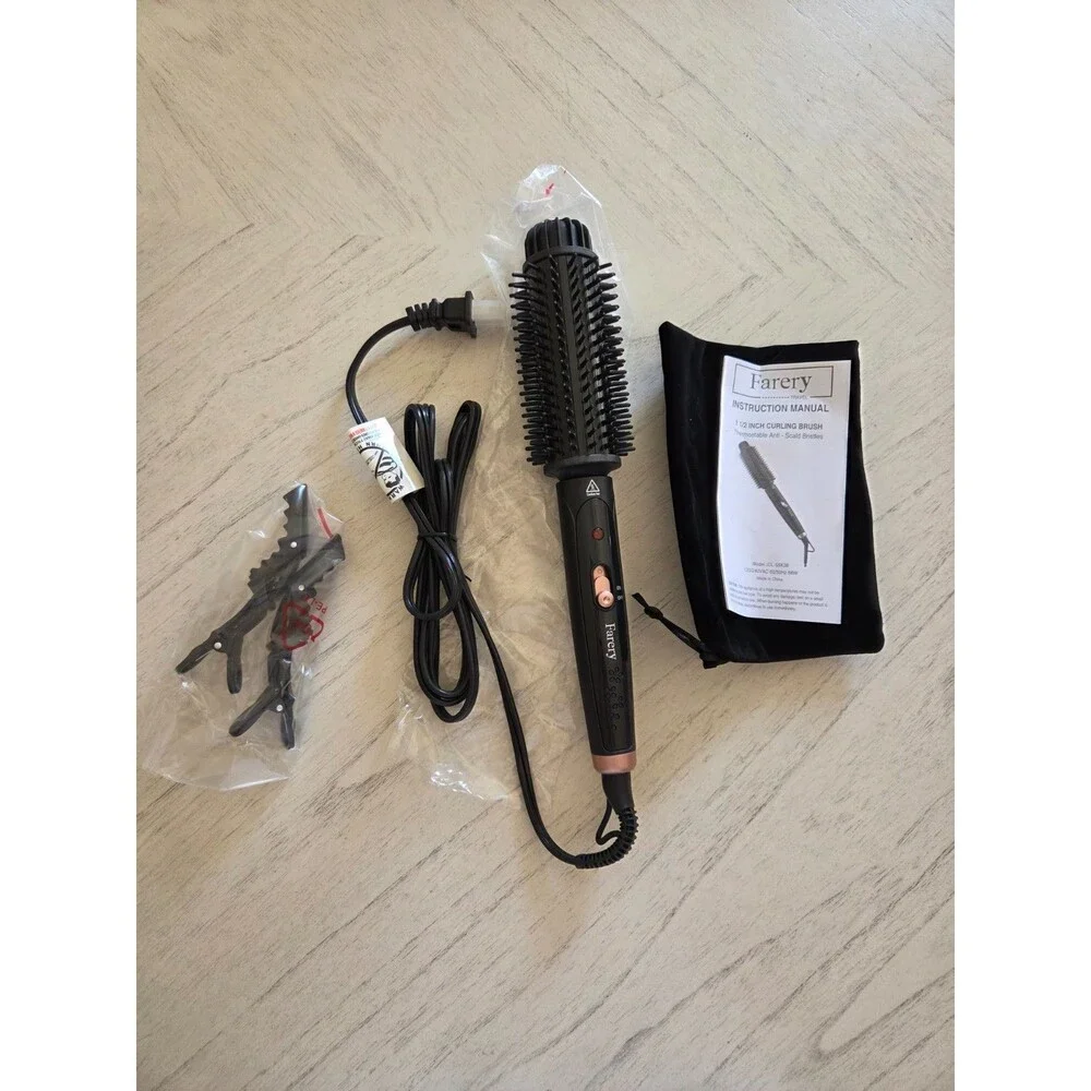 Farery 1.5 Inch Curling Iron Brush, Heated Round Brush for Loose Bouncy Curls
